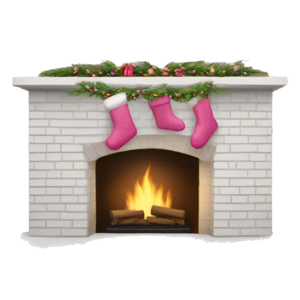 White brick fireplace with pink Christmas decor sticker