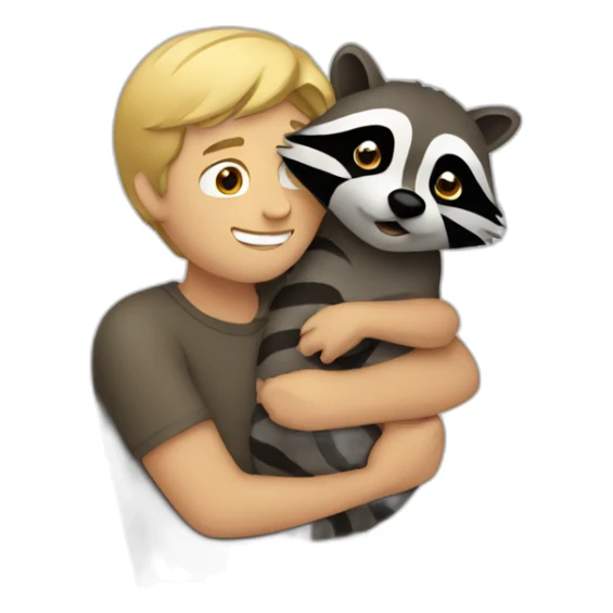 Dark blonde guy hugging a raccoon sticker