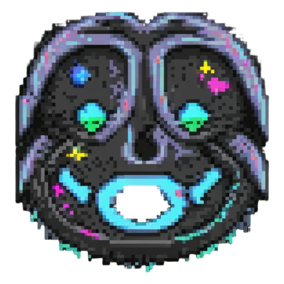 broken screen emoji with glitch artifacts and neon accents sticker