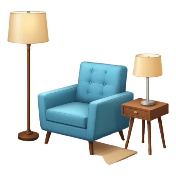 isometric corner of hotel room with floor lamp and modern armchair sticker