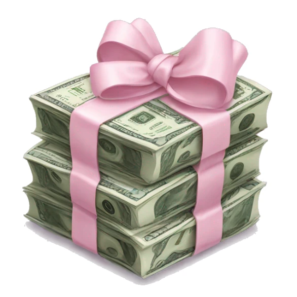 stack of blue hundreds money with light pink bow sticker
