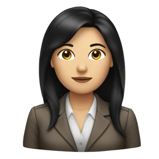 Female defense attorney with long black hair with brown suit sticker