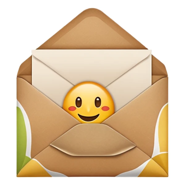 blank greeting card open with brown envelope next to it sticker