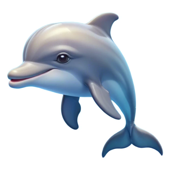 Cinematic Cute Bottlenose Dolphin Portrait Emoji, Head tilted playfully and inquisitively, featuring a charming, shiny glossy body with smooth, gleaming skin and round, sparkling eyes full of playful wonder, Simplified yet irresistibly adorable features, highly detailed, glowing with a warm, inviting aquatic glow, high shine, affectionate and lively, stylized with a touch of whimsical marine charm, soft glowing outline, capturing the essence of a mischievous yet endearing dolphin that seems as if it could splash out of the screen into your arms! sticker