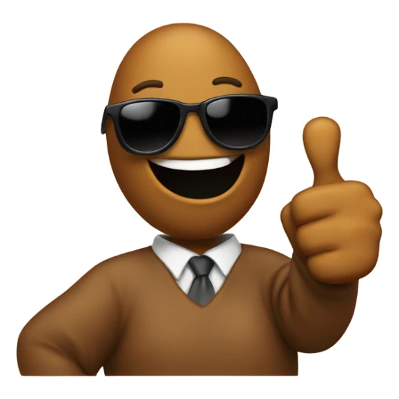 A poop wearing sunglasses with a thumbs up sticker