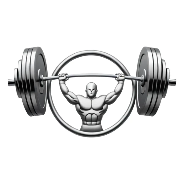 An emblem symbolizing weightlifting with a stylized barbell in the center, set against a simple, clean background. The barbell is prominent and sleek, with no athlete included. The design is bold, modern, and minimalistic sticker