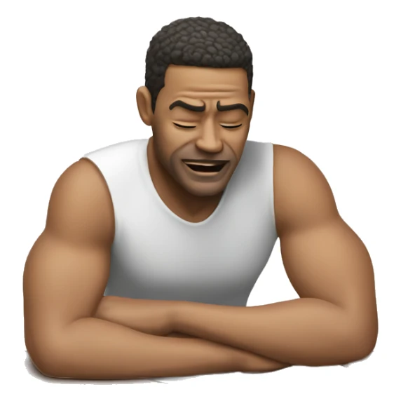 A men place palm in jaw and elbow on table sticker