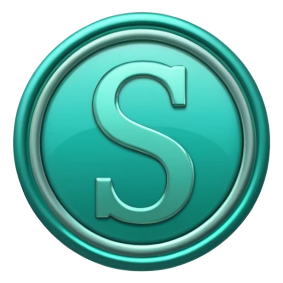 Create a custom emoji badge featuring a stylized, letter “S”. Use the Platinum rank style from League of Legends: teal-green metallics, reflective surfaces, and a futuristic elegant frame. Vibrant and high readability.
 sticker