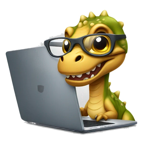 a dino with glasses and laptop sticker
