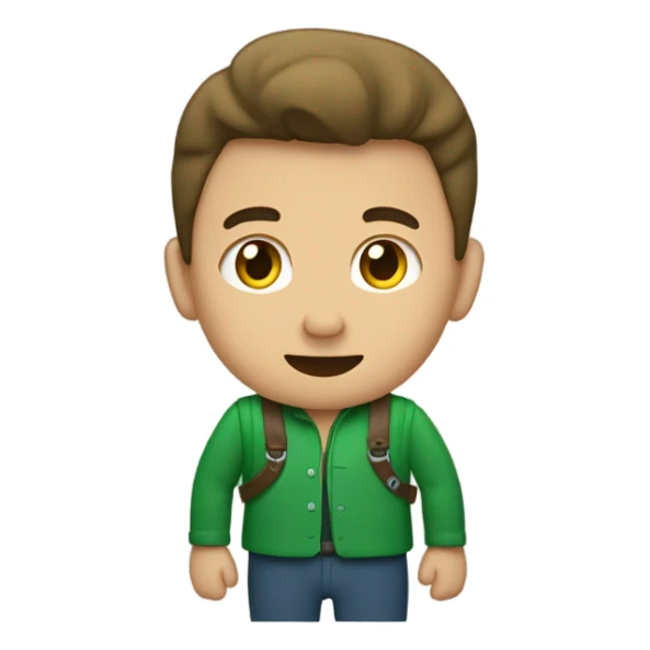 un hombre joven con chaleco verde con pulgar arriba sticker