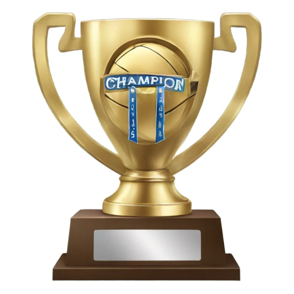 A championship trophy with 'Champion' written on it sticker