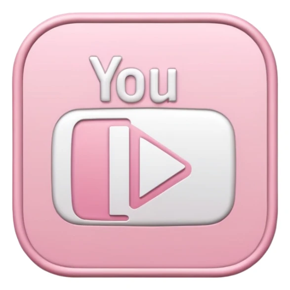 Símbolo do YouTube em tons rosa claro e branco com contorno branco, efeito adesivo, estilo emoji de iPhone. sticker