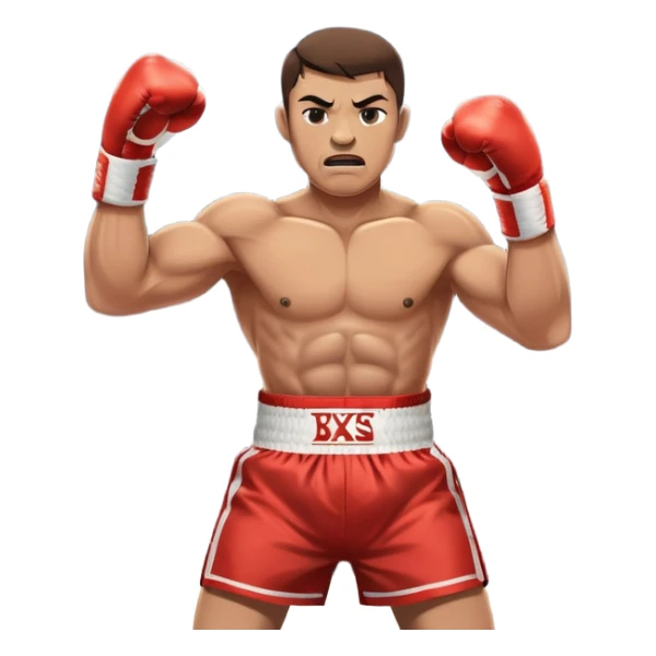An icon showcasing a boxer in the ring, fists raised and ready for action. The background features a boxing arena with bright lights, a cheering crowd, and the ropes of the ring. The boxer's intense focus and powerful stance highlight the strength and determination of the sport.  sticker