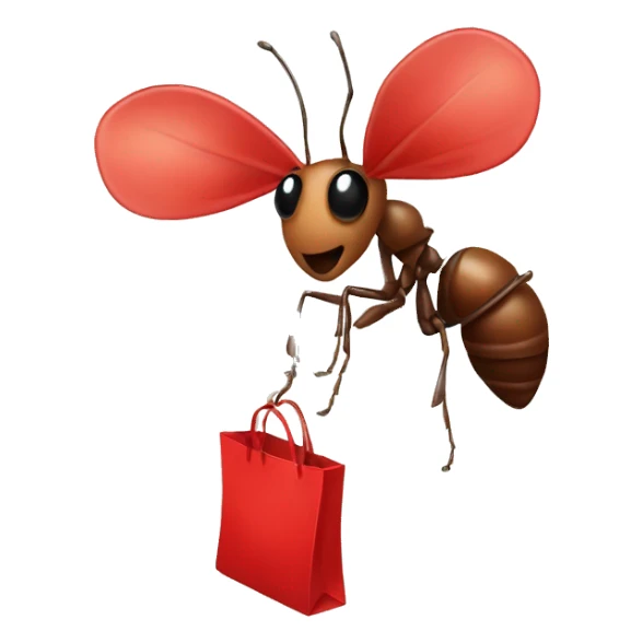 Ant holding a red bag on a stick sticker