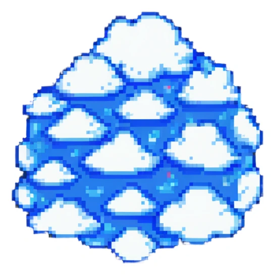 pixel art style cloud, simple and blocky, blue and white colors sticker