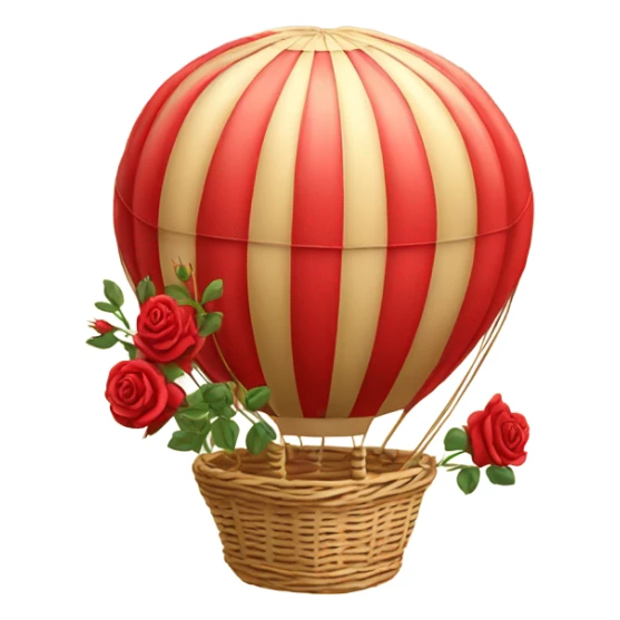 red hot air balloon and beige basket with roses sticker