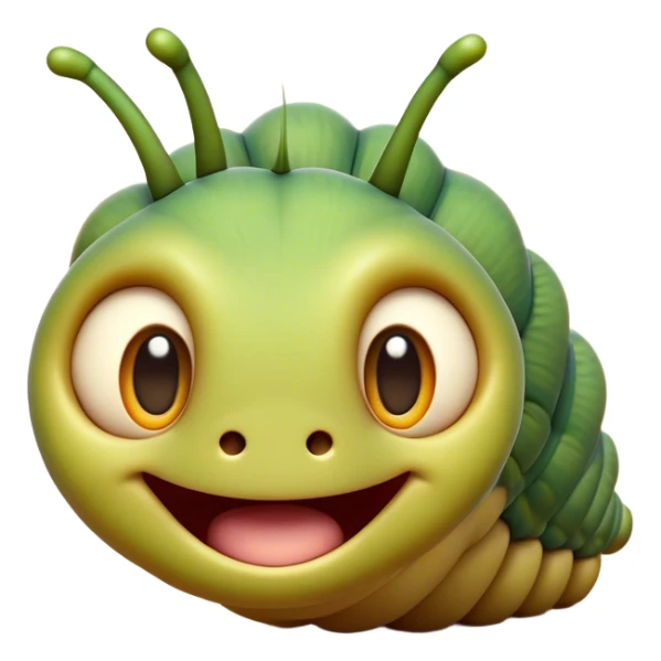 Cinematic Cheeky Caterpillar Portrait Emoji, Head tilted dramatically with an exaggeratedly surprised expression, featuring a tiny, wiggly body with wide, comically expressive eyes full of playful wonder and animated, curving segments, Simplified yet hilariously expressive features, highly detailed, glowing with a slightly sassy natural glow, high shine, dramatic yet playful, stylized with an air of cheeky woodland mischief, soft glowing outline, capturing the essence of a meme-worthy caterpillar that looks ready to wiggle its way into viral fame! sticker