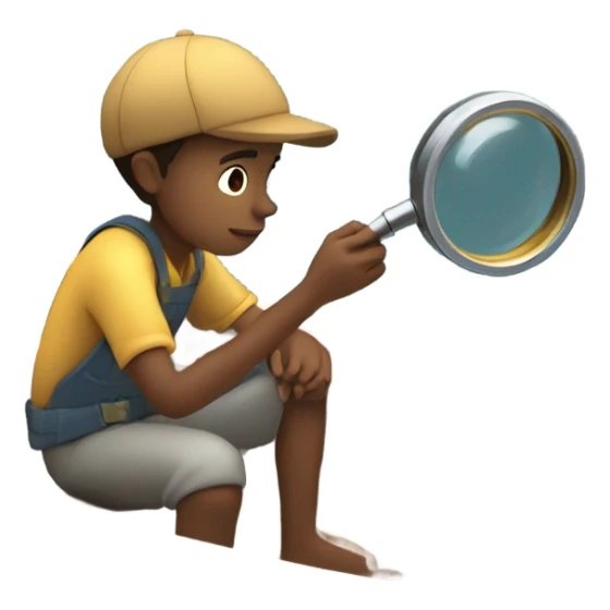 A boy examines a boat under a magnifying glass sticker