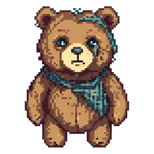 pixel art of a tough bear, scarred face, criminal vibe sticker