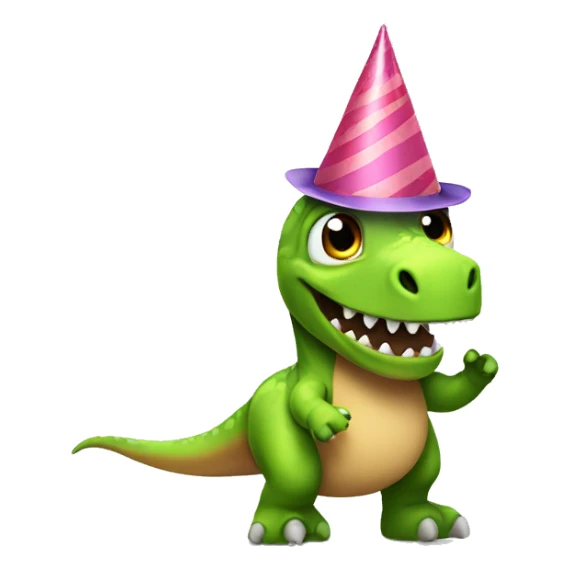 dinosaur with party hat and mittens sticker