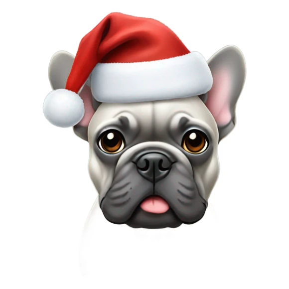 Grey french bulldog wearing christmas hat sticker