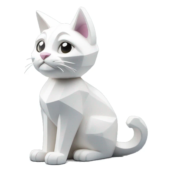 A white cat sculpture with a geometric, faceted design. The cat is standing upright with angular and disney features. The vibrant white color highlights the sharp edges and planes. sticker