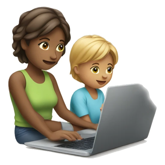 child with laptop and mom next to it sticker