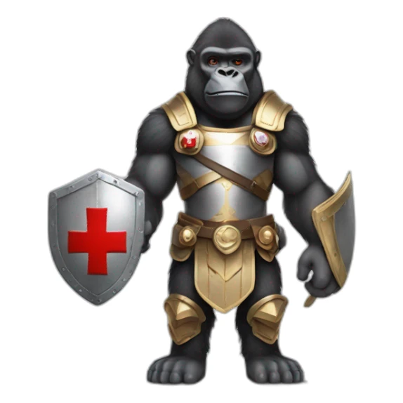 Buff Gorilla wearing a Knight Crusader armor with the holy red Cross sticker