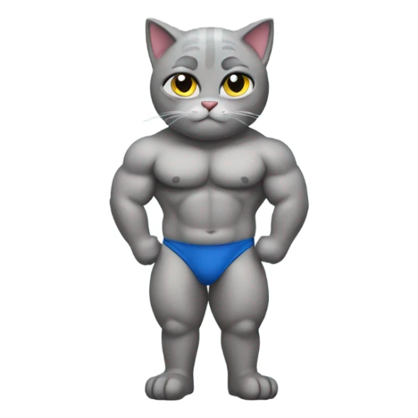 Body builder Grey cat in a speedo sticker