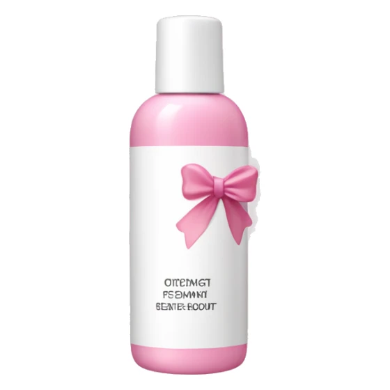 Pink and white skincare bottle with a small pink and cream colored bow as the logo sticker
