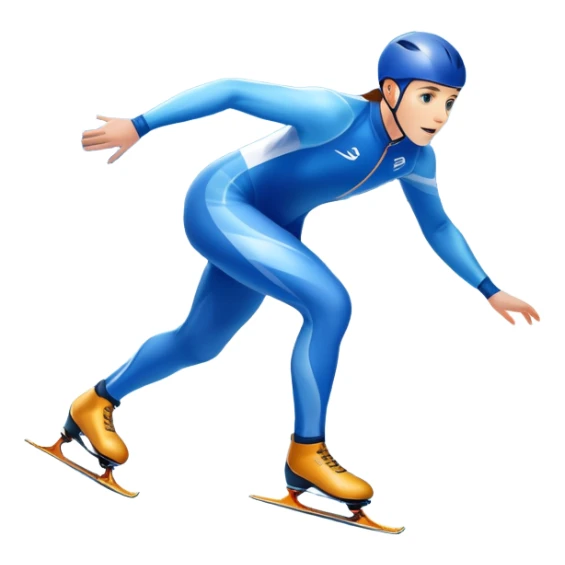 An icon featuring a speed skater gliding effortlessly on a sleek ice track. The background showcases a stunning winter landscape with snow-covered trees, distant mountains, and a clear blue sky. Transparent background highlights the speed, precision, and beauty of speed skating. sticker