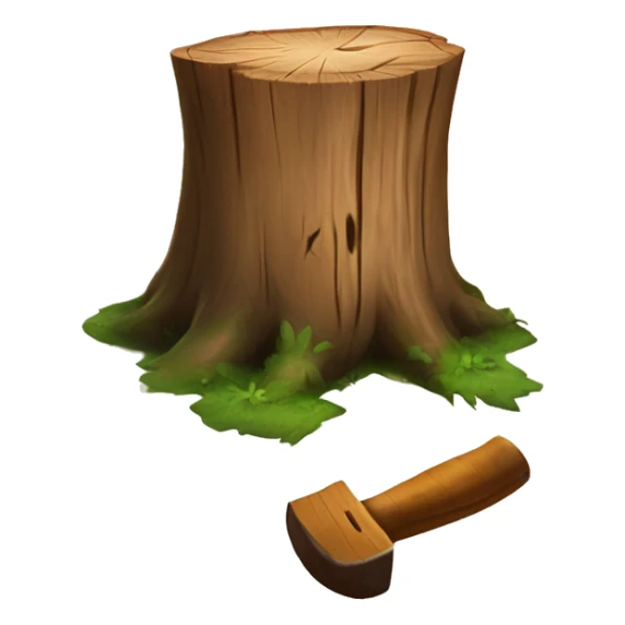 Tree stump with an axe cleaved in the top of the stump  sticker