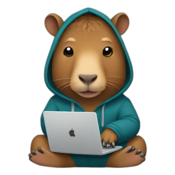 emoji capibara in hoodie with laptop sticker