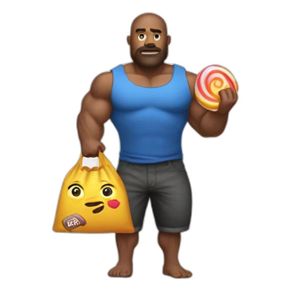 Big muscular guy that steals whit a candy bag on his hand sticker