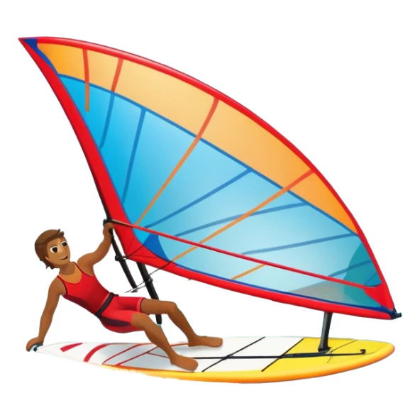 A windsurfer gliding across the ocean, with a vibrant sail catching the wind. The scene captures the motion of the board riding the ocean waves, surrounded by the bright blue sky and ocean, symbolizing the excitement and skill required in the sport of windsurfing. sticker