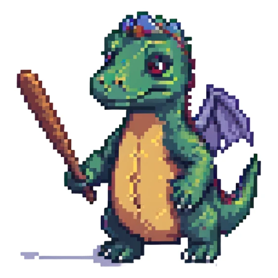 dinosaur ready to hit with a bat, pixel art style sticker