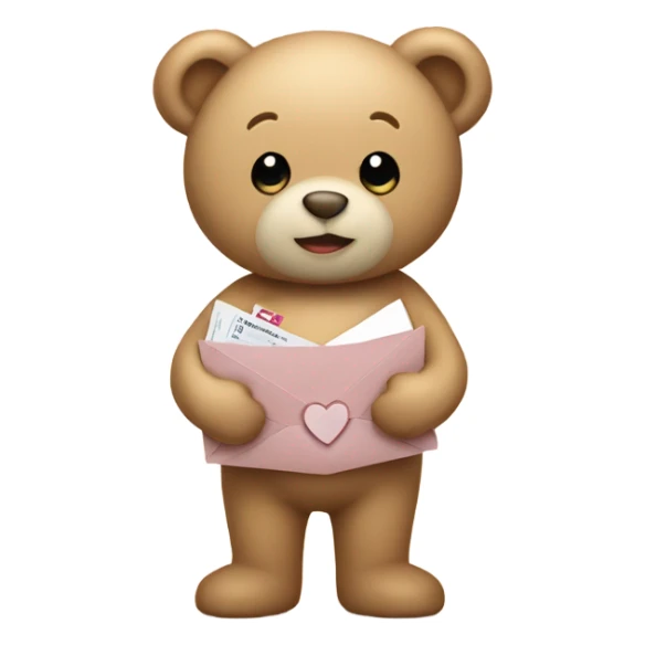 beige teddy bear teddy with an envelope and a heart in his hands sticker