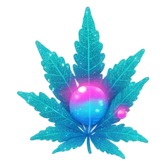 Sparkling holographic cyan blue neon pink graffiti Hemp 420 plant growing  sticker
