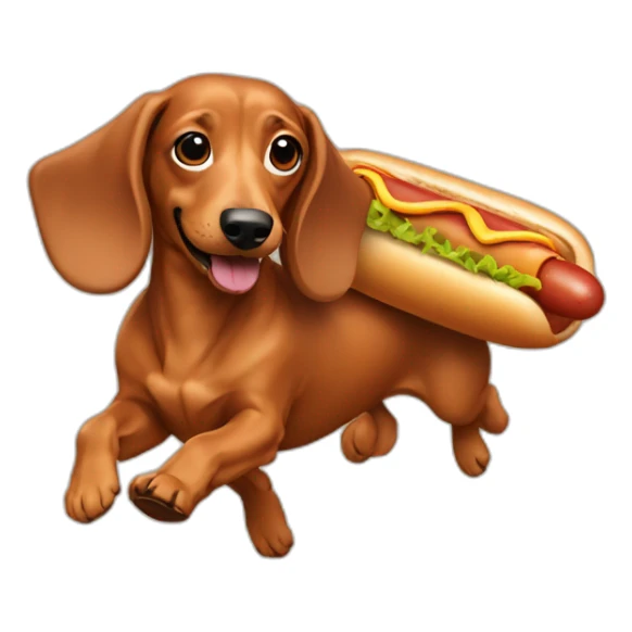dachshund running with a hot dog costume sticker
