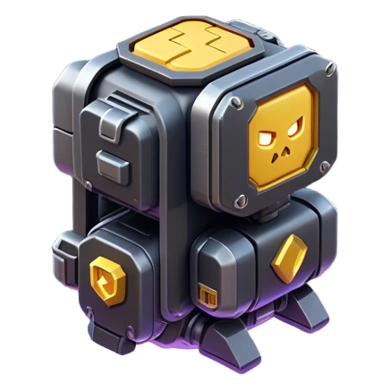 Clash of Clans aesthetic: Cinematic Playful 3D Isometric Jetpack Emoji, rendered in a 3D vector-style similar to standard emojis with minimal shading and bold, simplified shapes. A compact, distinct form with signature details, softly glowing with a futuristic sci-fi warfare charm. Simplified yet unmistakably iconic, highly detailed and consistent, glowing with a soft radiance and high shine. Stylized with a touch of high-tech brilliance and a soft glowing outline, capturing the essence of a beloved gaming relic with a friendly, playful manner! sticker
