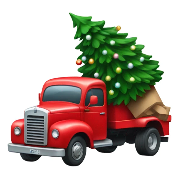red truck hauling a christmas tree sticker