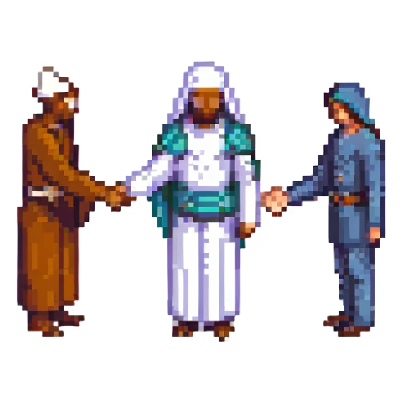 two men shaking hands, one of them is a religious figure sticker