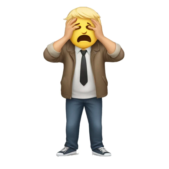 the man is frustrated and throws his hands over his head sticker