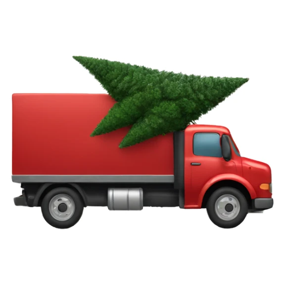 red truck carrying a Christmas tree sticker