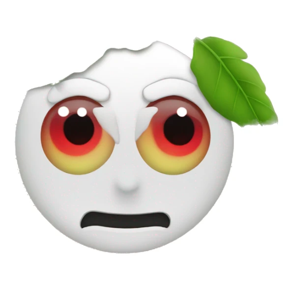 A related emoji face with red eyes and clouds and green leafs around him sticker