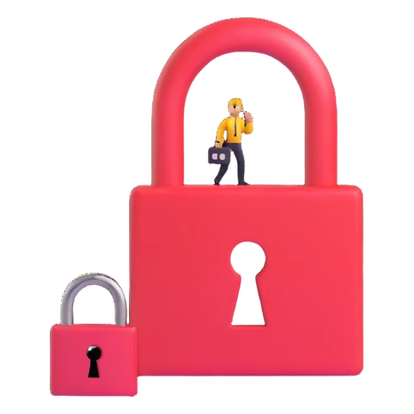 A person looking confused with a question mark and a lock, forgot password concept sticker