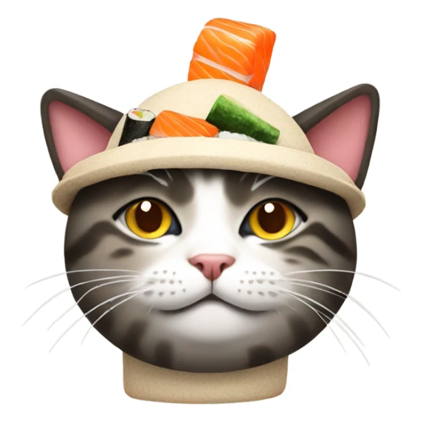 cat wearing a hat made out of sushi sticker