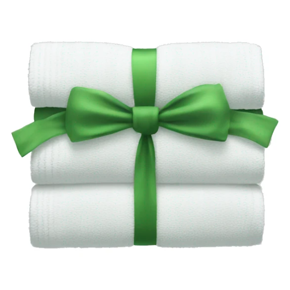 White towels with green bow sticker