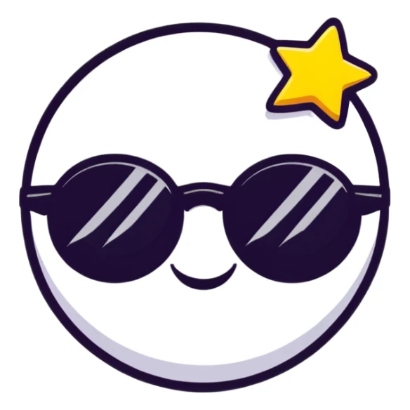 smiling face with star-shaped sunglasses, funky and bold like Bootsy Collins sticker