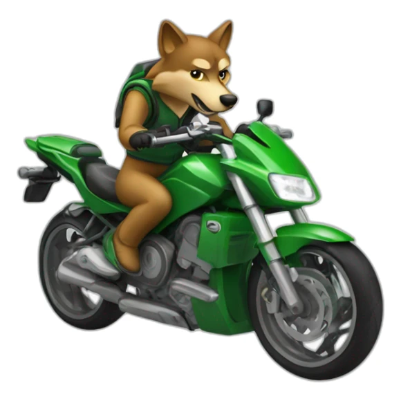 Wolf riding on green sport motorcycle sticker